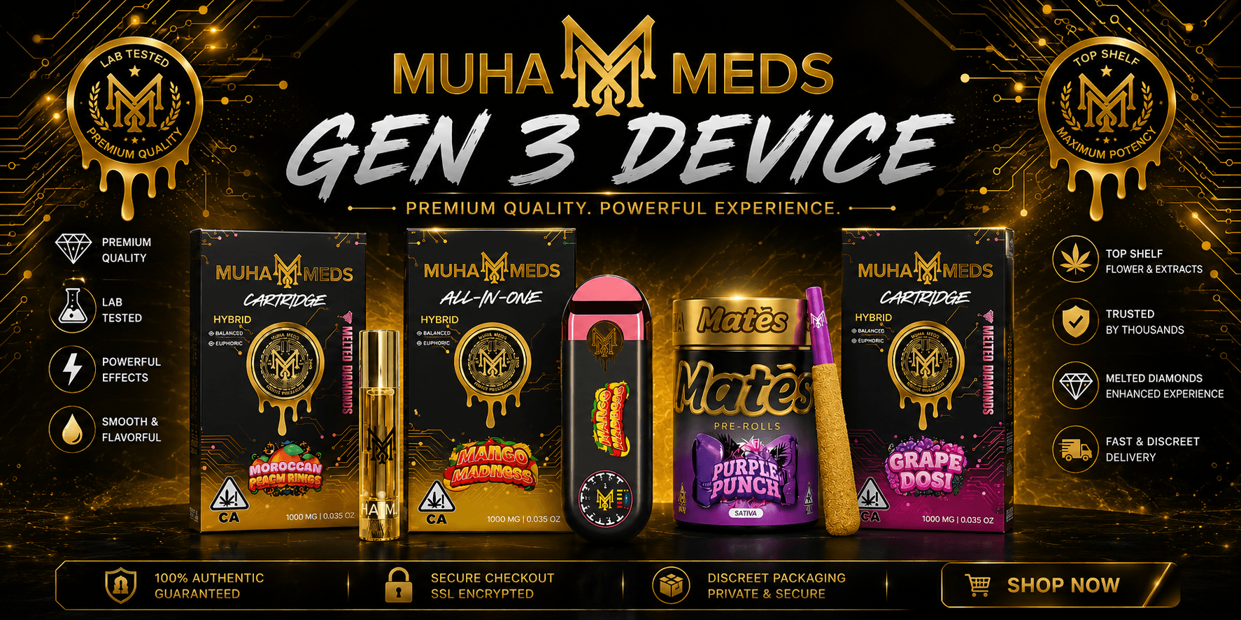 Muha Meds Gen 3 device and premium vape collection