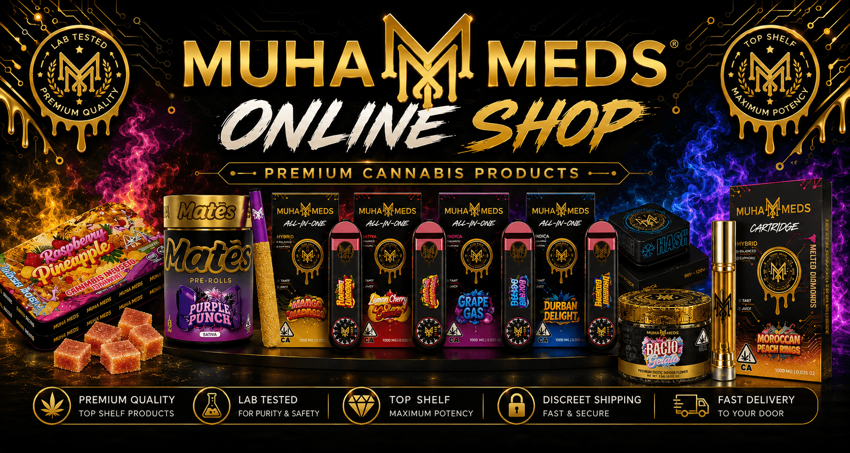Muha Meds all products collection featuring carts, disposables, pre-rolls, and concentrates