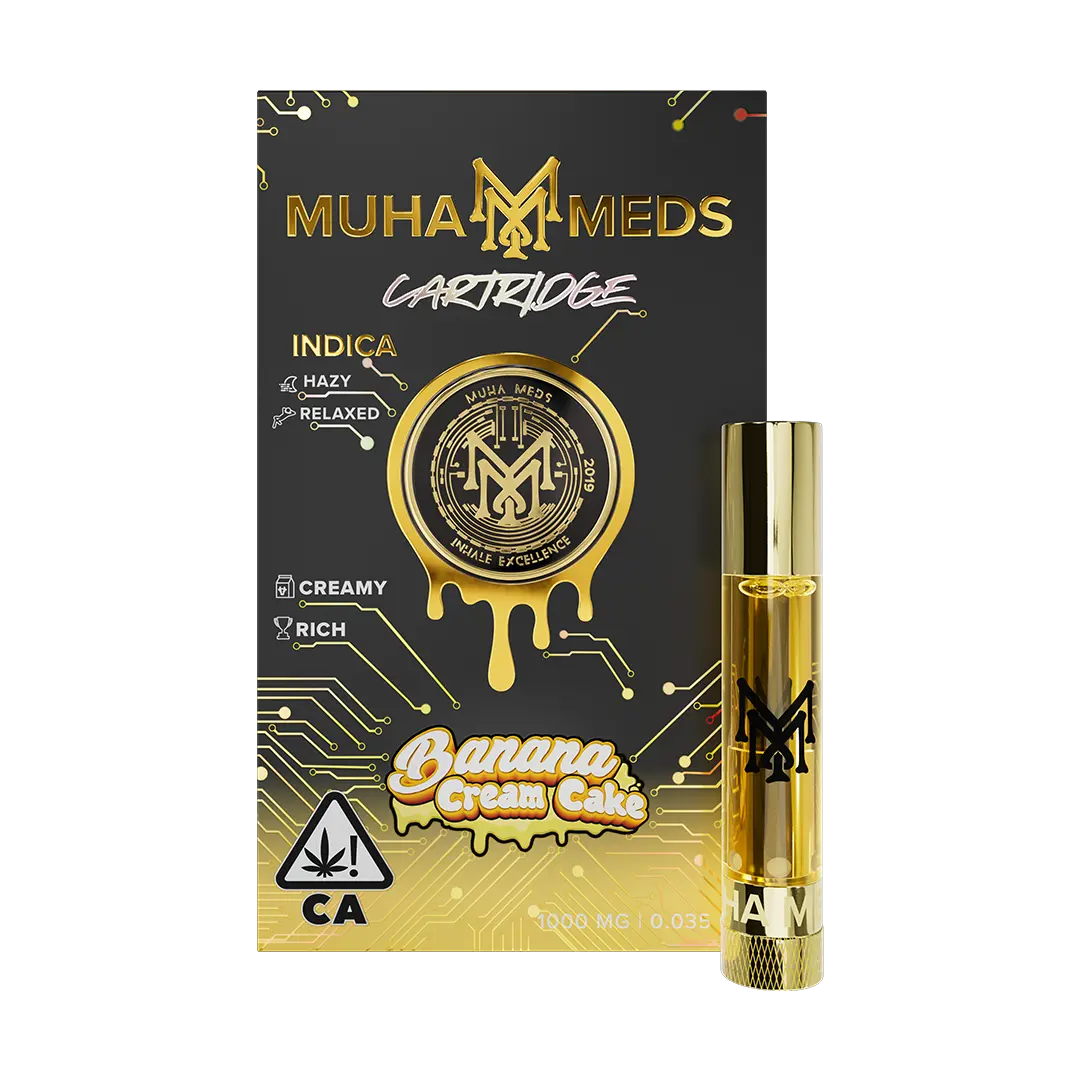Muha Meds Banana Cream Cake disposable featuring indica effects