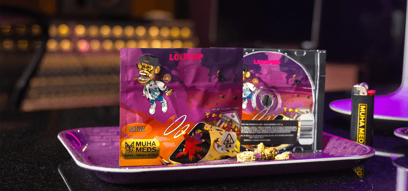 Muha Meds Lollipop purple packaging with accessories